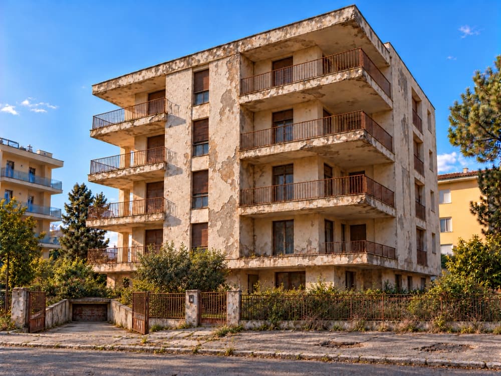 Palazzina con facciata degradata prima dell'intervento